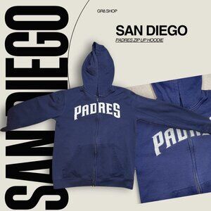 San Diego Padres Boys Size 14 Navy Zip-Up Hoodie With Embroidered Logo